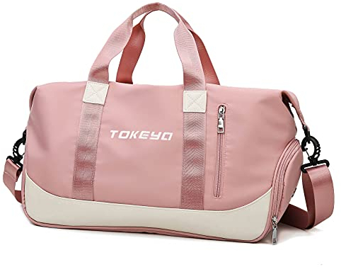 Tokeya Sac de Sport Femme Fille avec Compartiment Chaussure et Poche Humide, 40L Pliable Sac de Voyage, Impermeable Sacs Fourre Tout Leger Sac Weekend à Bandoulière pour Fitness Piscine Sport, Rose