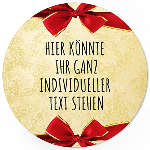 24 Weihnachtsaufkleber PERSONALISIERT mit Ihrem Text für Geschenke und Produkte zu Weihnachten - Aufkleber Etiketten Geschenkaufkleber rund, Motiv rote Schleifen