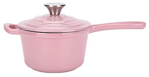 Enamel Pot with lid,Enameled Cast Iron Saucepan, uncoated Enamel Milk Pot, 1.5 qt.Household Multi-Function Pot (Color : Pink)