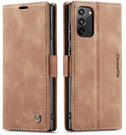 Ququcheng123 Lederhülle kompatibel mit Samsung Galaxy Note 20 Hülle,Flip Case Schutzhülle Klapphülle Handyhülle mit Standfunktion-Braun