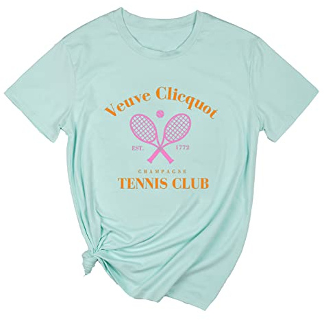Ykomow Vintage Tennis Club T Shirt Damen Casual Tennis Tee Est 1772 Graphic Tees, grün, M