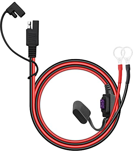 SAE-Batteriestecker YACSEJAO SAE-zu-O-Ring-Klemmenstecker, 18 AWG, 2-polig, Schnelltrennung, SAE-Batterieverlängerungskabel mit 10A-Sicherung für Batterieladegerät/Erhaltungsgerät, 60 cm.