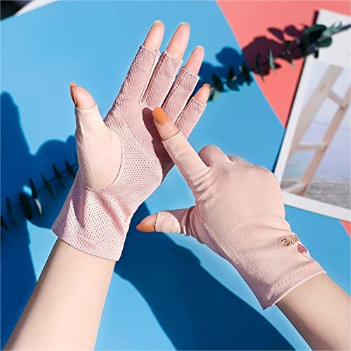 mumisuto Anti-UV-Handschuhe für Gel-Nagellampen, UV-Schutz-Manikürehandschuhe aus Faserbaumwolle, fingerlose Handschuhe, UV-Schutzhandschuhe für Nagelmaschinen mit UV-Licht(hellrosa grau)