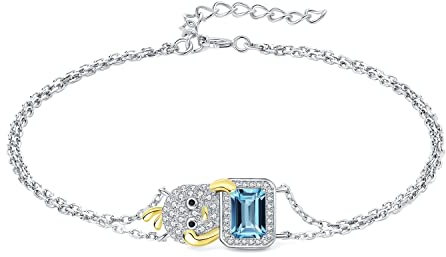 Jewelrypalace Süße Gelb Ente Smaragdschliff Echt London Blue Topas Armband Damen Silber 925, Armreif mit Stein Gold Schmuck Set, Armbänder Mädchen Verstellbar Armreifen Vergoldet, Geschenk für Frauen