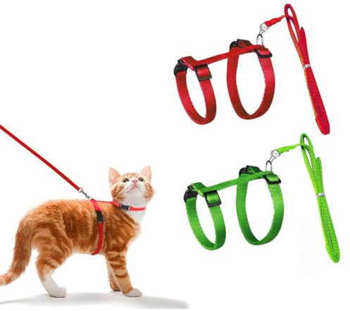 LATRAT 2 PCS Katzengeschirr mit Leine, Katzenleine Geschirr Leichtes, Katze Geschirr mit Leine und Halsbänder, Für Katzenkaninchen Welpen Kleine