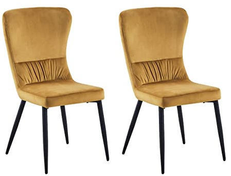 Casa Vital Esszimmerstuhl AGUSTI, 2er-Set, 52 x 62,5 x 96,5 cm, gepolstert, plissiert, geschwungene Rückenlehne, Metallbeine, pulverbeschichtet, 120 kg. Tragfähigkeit (Gelb)