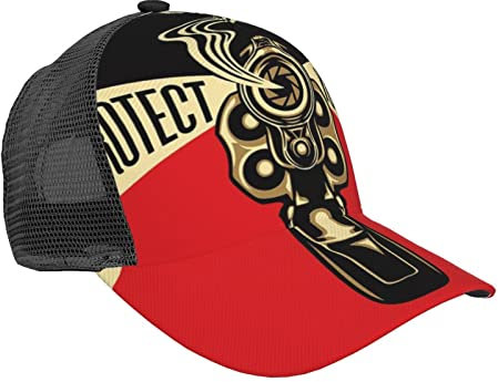 LOUJIN Selbstverteidigung Gun Selbstverteidigung Gun Baseball Hut für Männer Frauen Sommer Mesh Cap Hip Hop Caps Schwarz Snapback Hüte Papa Trucker Cap, #358, M/Einheitsgröße