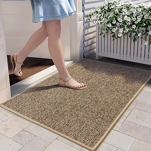 MIULEE Schmutzfangmatte für den Innen und Außenbereich Fußmatten Saugfähig und rutschfest Eingangsteppich Teppich Waschbar Barriere Teppich für Schmutz Trapping Schuhe Kratzer 60x90cm Braun-Kaffee