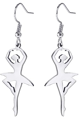 Amaxer Ballerina Ohrringe für Frauen Gymnastik Ballett Ballerina Tanz Tänzerin Schmuck Baumeln Tropfen Ohrringe für Turner Frauen (Silber)