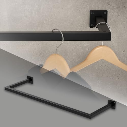 ML-Design Kleiderstange Rechteck für die Wand, T30cm x B90cm, Schwarz, aus Stahl, rostfrei, Garderobenstange U-Form, Kleiderständer Wandmontage, Kleidergestell Garderobenhalter, inkl. Montagematerial