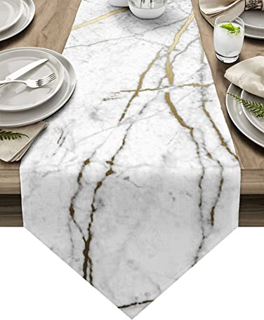 FRINZA Elegant And Luxurious Gold Flash Marble Trend Table Runners Table Decor For Home Kitchen Wedding Party Decoration Dining Room Restaurant Table Gadget (F,33x178cm)