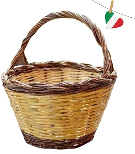 Cestino Vimini con Manico | Cesto Funghi Picnic Decorativo | Multiuso - Prodotto Artigianale, Resistente e Pratico (16_x_18_cm, 23)
