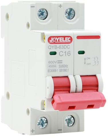2P Interruttore Magnetotermico,16A Fotovoltaico DC Mini Interruttore 500V,4.5kA Interruttore di Sicurezza con rilascio di Sovracorrente con Protezione da Sovraccarico e Protezione da Cortocircuito