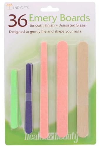 LND Gifts Nail File Set: 36 Nail Files in Assorted Sizes - Ideal for Acrylic and Gel Nails - Emery Boards Multi Pack Emery Boards