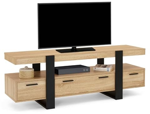 IDMarket Phoenix - Mueble de TV de 140 cm con cajones madera y negro