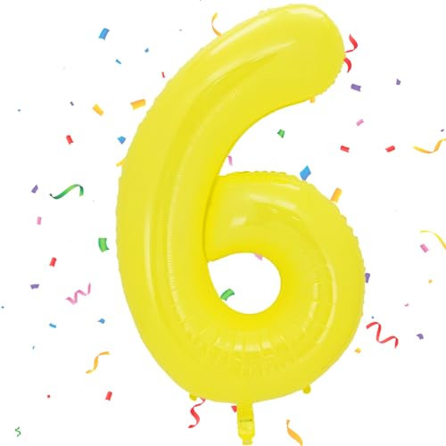 Geburtstag Folienballon Zahl 6, 101 cm Gelb Luftballons Helium Ballon Mädchen Geburtstag Luftballon Deko Hochzeit Jubiläum Fest Party Dekoration - Fliegt mit Helium