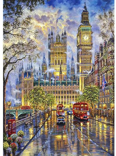 AIRDEA Big Ben Londoner Straßenlandschaft Diamond Painting Erwachsene, 5D DIY Diamond Painting Bilde Malerei Kits für deko wohnzimmer, wanddeko, deko schlafzimmer 30x40cm