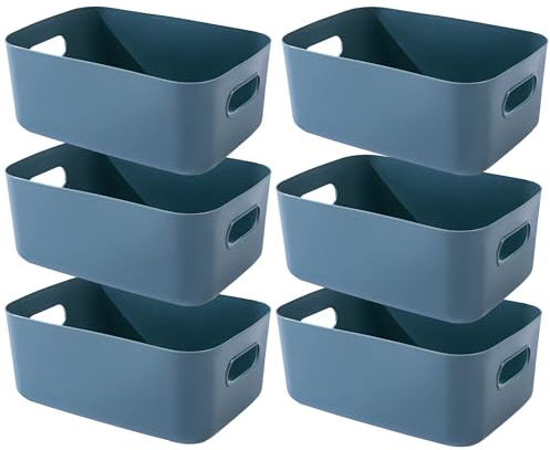 EURXLQ 6 stück Blau Aufbewahrungsbox Kunststoff Aufbewahrungskorb mit Griffen 30.5×20×12cm,Badezimmer Organizer Küchenschrank Organizer Box Körbe Aufbewahrung Kunststoffbox für Regal