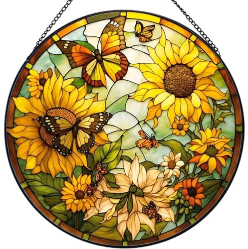 RIVEENY HY0245A Glasscheibe mit Sonnenblumen-Motiv, zum Aufhängen am Fenster, 25,4 cm, Sonnenfänger, Glasscheiben, Kunstdekor für Zuhause, Café, Bar, Einweihungsgeschenk, HY0245A