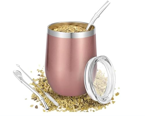 354 mL Tasse à Maté Moderne: Tasse Mate Tasse à Cafe Tasse Double Paroi en Acier Inoxydable Avec Cuillère en Paille et Brosse à Paille, Tasse Espresso Double Paroi Pour Thé Maté Lait Café