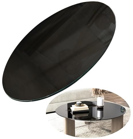 Plateau De Table En Verre Rond En Différentes Tailles avec Forme De Verre Circulaire, Dessus De Table En Verre Trempé Rond, Diamètre 38-100 Cm Rond Trempé, Haute Capacité De Charge ( Color : Black , S