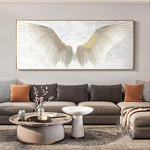 GLWDMB Bilder Wohnzimmer, Bild auf Leinwand, Weiße Engelsflügel Wandbilder Schlafzimmer, Vintage-Flügel-Kunstwand Badezimmer Boho Deko, Ungerahmt