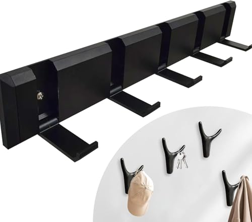 Lot de 5 crochets porte-manteaux - Porte-serviettes - Noir - Avec 5 crochets pliables à visser - Patère murale moderne et simple - Pour peignoirs de bain et serviettes (4 crochets muraux double)