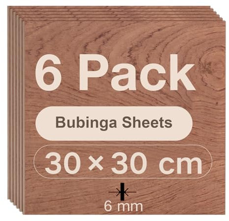 ROBOTIME Compensato 6 mm Pannello Legno Fai Da Te Bubinga 30×30 CM 6 Pezzi,Fogli di Legno per Decorazione Modellare Pannelli Taglio Laser Pirografia Pareti