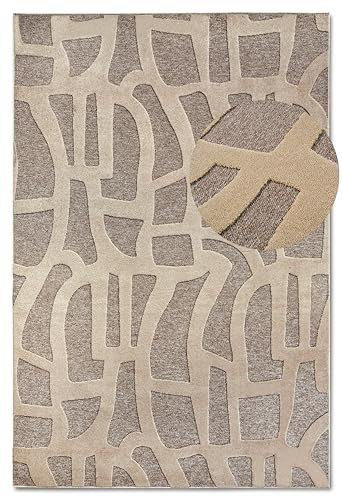 Villeroy & Boch Kurzflor Teppich Therese – Moderner Wohnzimmerteppich, Hoch-Tief Effekt, Modernes Muster für Wohnzimmer, Schlafzimmer, Esszimmer – Natur Grau Beige, 160x230cm