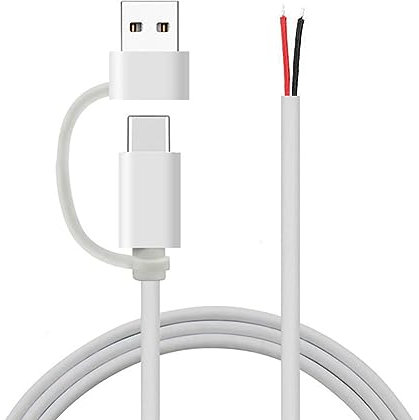 TQUXNGA Câble d'alimentation USB C en Queue Cochon 5V 2A USB Type C Mâle À 2 Broches Fil Extrémité Ouverte Cordon d'alimentation en Queue Cochon Bricolage pour Caméra À Ventilateur LED