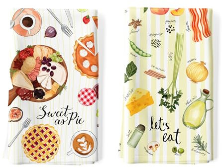 Arquiel 2er Set Geschirrtücher Gemüse Küchentücher Kaffee Essen Dekorative 100% Baumwolle, 48 x 70 cm, Trockentücher Saugstarke Geschenk, Küche Dekoration