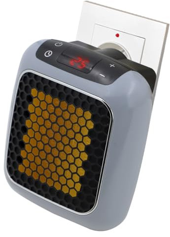 UBOON Mini calefactor de enchufe, temperatura ajustable: 15ºC-32ºC, potencia 800W y mando a distancia.