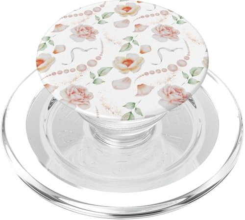 Pale Rose Pattern and Gold Details: Elegance PopSockets PopGrip for MagSafe