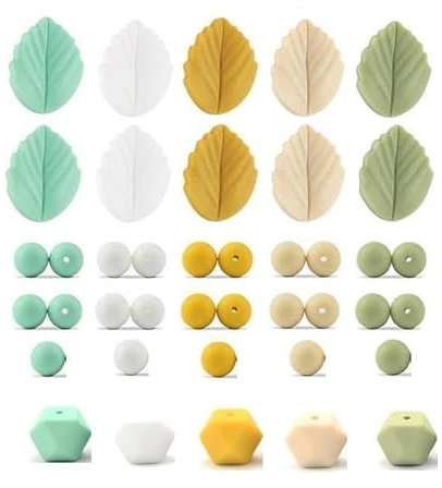 Lot de 40 perles silicone feuilles rondes hexagonales