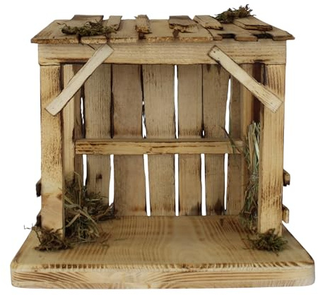 ZICOM Stall, Scheune groß, Geburt Jesu, 25 x 17 x 21,5cm, passend für ca.10 bis 12cm Figuren, Unikat, handgefertigt aus Holz, jeder Stall EIN Einzelstück