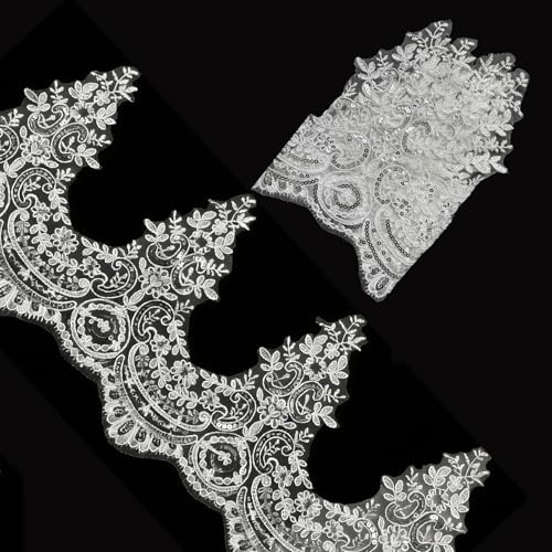 3 Yards 9 Inches Width Silver Beaded Lace Trim, Sequin Flower Embroidery Lace Ribbon, Sequins Lace Mesh Trim, Lace Edging for Sewing Craft Supplies Fabric Bridal Wedding