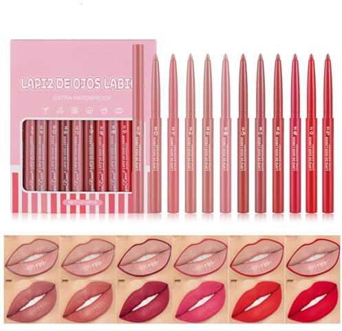 12 PCS Nudetöne Lipliner Set, Peel Off Lipliner Stain Mit Mattem Finish Langanhaltender Abziehbarer Lippenfleck Matte, Wasserfest, Übertragungsfest, Hochpigmentierte Farbe
