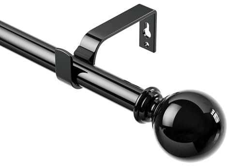 Curtain Poles for Windows 76 to 135 CM, 19MM Diameter Adjustable Drapery Rods for Eyelet Curtains, Extendable Metal Curtain Poles, for Living Room Bedroom, Black