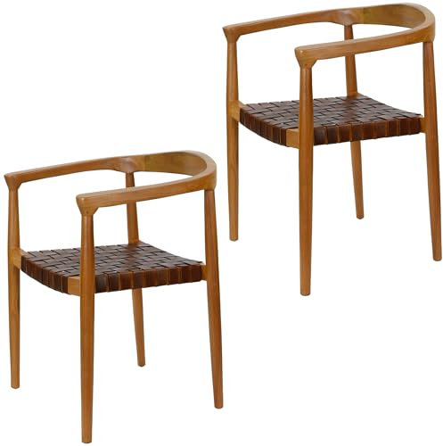 Casa Moro 2er Set Stühle Esszimmerstühle Leder Essstühle, Esszimmerstuhl Holz Walnuss