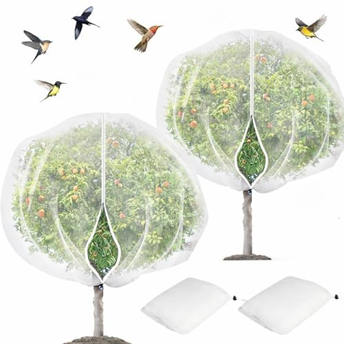 KYRGEU 2 Pezzi Coperture per Alberi da Frutto 2,4x2,4 m con Cerniera e Cordoncino, Resistente Rete da Giardino per Proteggere Alberi da Frutto, Mele, Ciliegie, Pesche – Riutilizzabile, Leggera