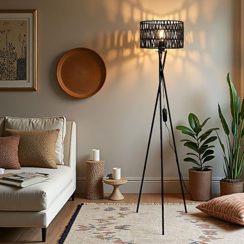 Osasy Modern Tripod Floor Lamp,Boho Black,Lamps,Dimmable Standard Lamp