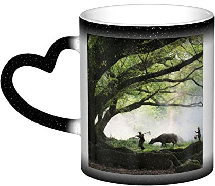 XTXGBT Tasse magique à changement de couleur avec motif paysage animal et grand arbre ancien, tasse sensible à la chaleur, cadeau