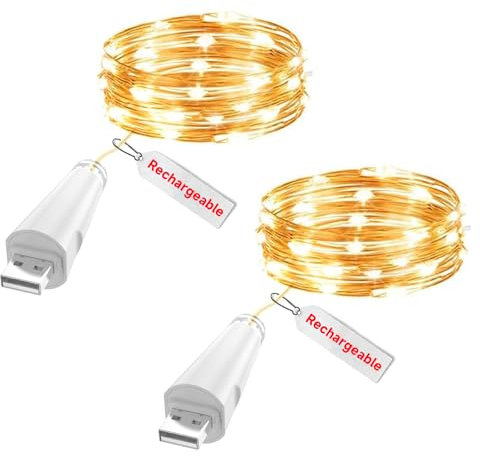 OUSMIN Luci Decorative USB Ricaricabili, Filo Luminosa da 2 Metri con 20 LED – Luci a Batteria per Barattoli, Centrotavola, Matrimonio e Natale