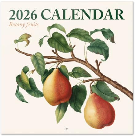 Botanical Wall Calendar 2026 12 x 12 FSC® Plastic Free - Starts Week On Sunday | Family Planner Fruits Calendar 2026