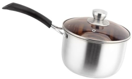 Gatuida Marmite à Soupe en Acier Inoxydable Épais avec Couvercle et Long Manche, Compatible Cuisinière à Induction, Cuisine la Maison Argenté