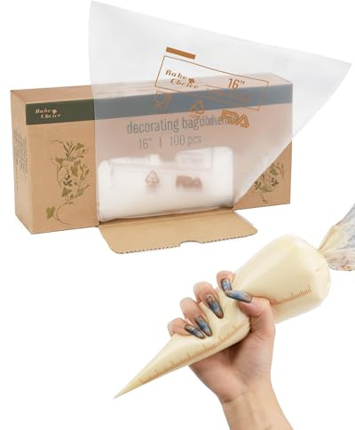 Bake Choice 16 Inch Large Piping Bags, 100PCS Thickened Disposable Pastry Bags, Anti Burst Icing Bags for Cream Frosting, Non-slip Frosting Bags, Cake & Cookie Decorating Supplies