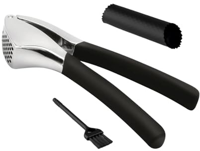 Qiwieod Stainless Steel Garlic Press - Simple Kitchen Aid for Pressing, Stainless Steel Tool for Crushing Garlic, for Cafeteria, Picnic, Barbecue, Camping, Meal Preparation, Roasting