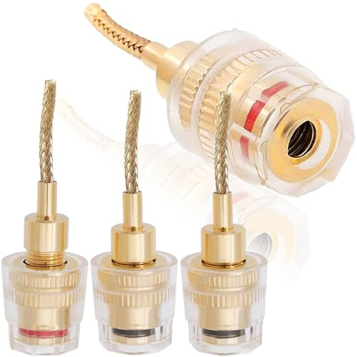 HAAMNING7 4 Pcs Flex Pin Banana Plug to 4mm Female Banana Jack Speaker Audio Connector Adapter for Spring Loaded Terminals, Amplifiers, Audio Equipment(Braided-Type)