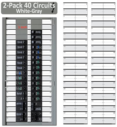 Littversions Lot de 2 étiquettes autocollantes en vinyle pour disjoncteur 40 circuits - 2,5 cm - Pour tous les panneaux électriques/centres de charge - Imperméables