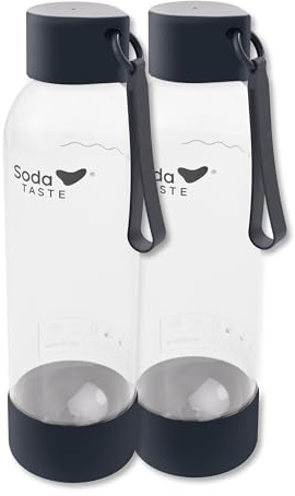 SodaTASTE 2er-Pack 1 Liter PET-Flaschen Schwarz für Wassersprudler mit Bajonettverschluss, BPA-frei, wiederverwendbar